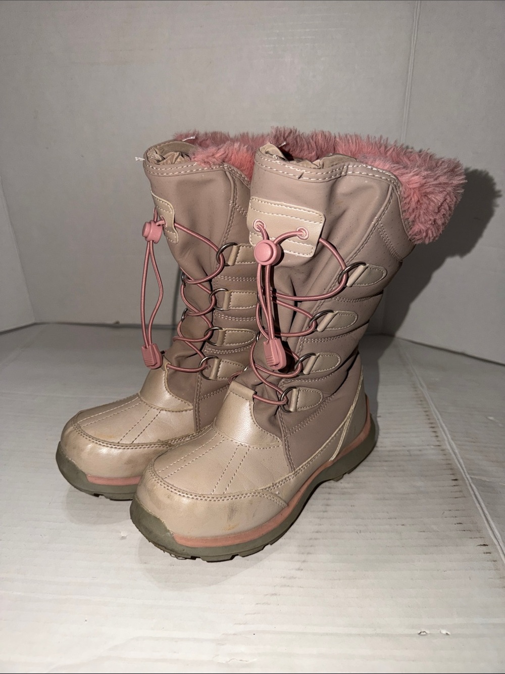 Lands' End Girls Pink and Beige Faux-Fur Winter Boots